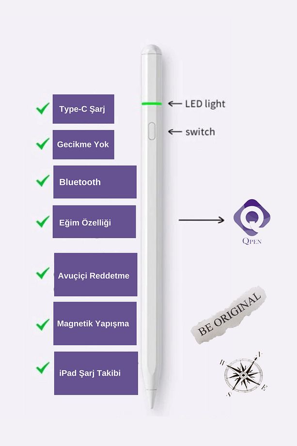iPad 10. Nesil Uyumlu Pencil USB-C Avuç İçi Red Eğim Özellikli Bluetooth Bağlantılı Stylus Kalem - 5