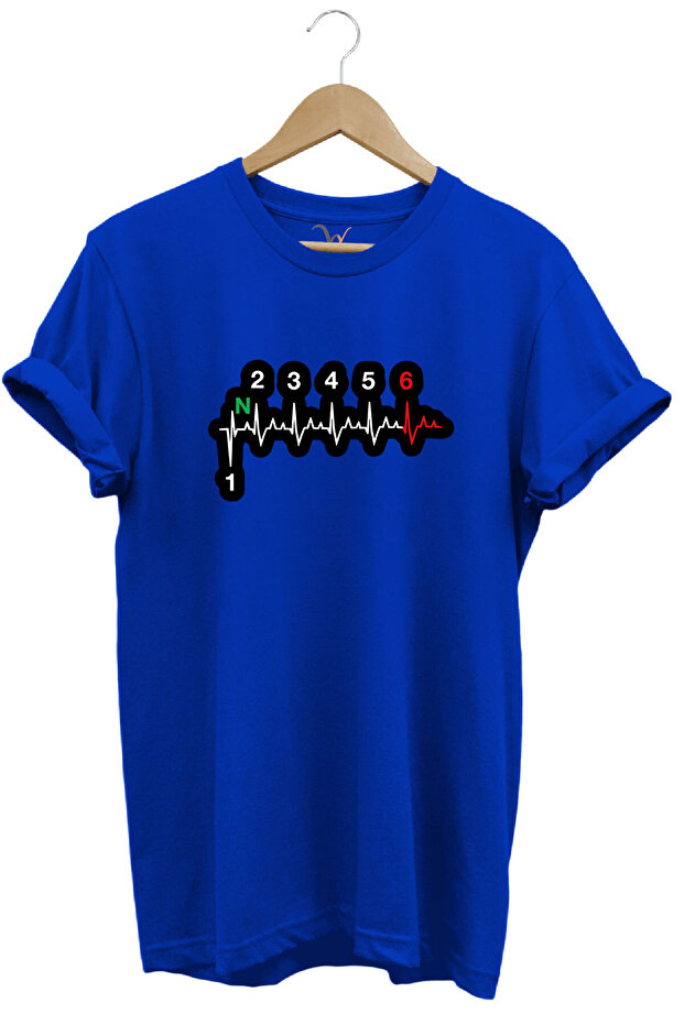 Motorcycle Heart Rhythm 1N23456 Biker Design Printed 100% Cotton Premium Regular Fit Blue T-Shirt