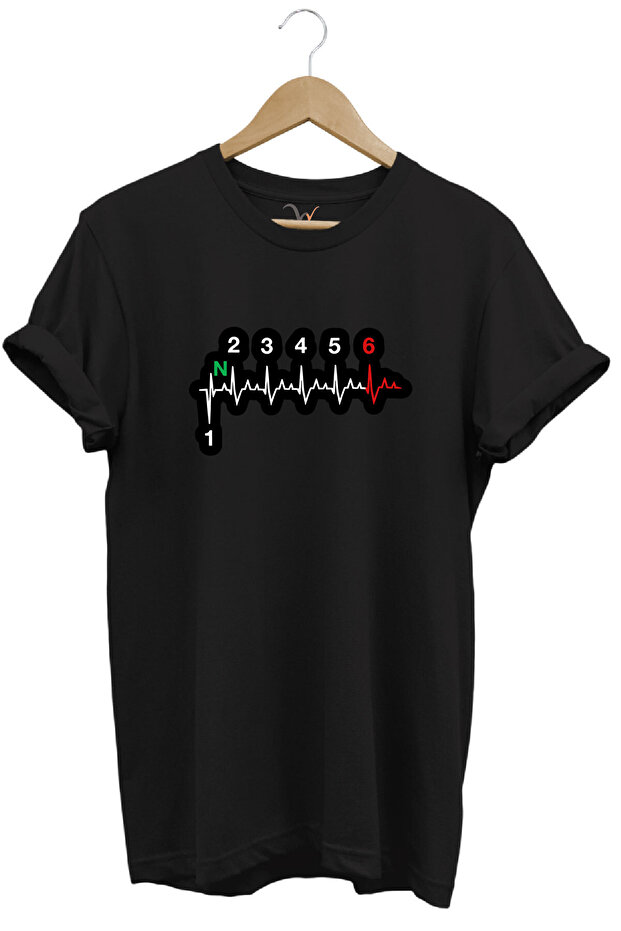 Motorcycle Heart Rhythm 1N23456 Biker Design Printed 100% Cotton Premium Regular Fit Black T-Shirt