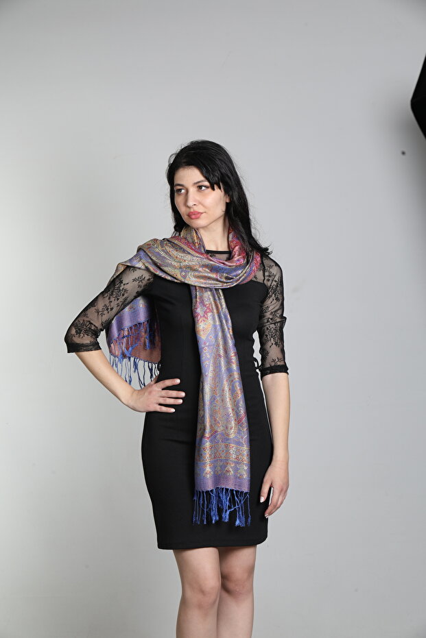 Mor Multi %100 İpek Çift Taraflı Şal - 2