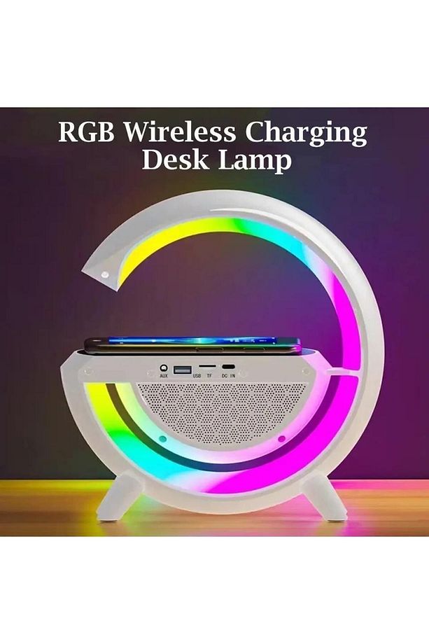 Kablosuz Şarj Özellikli Modern Saat Bluetooth Hoparlör Gece Masa Lambası Çok Fonksiyonlu Atmosferik - 3