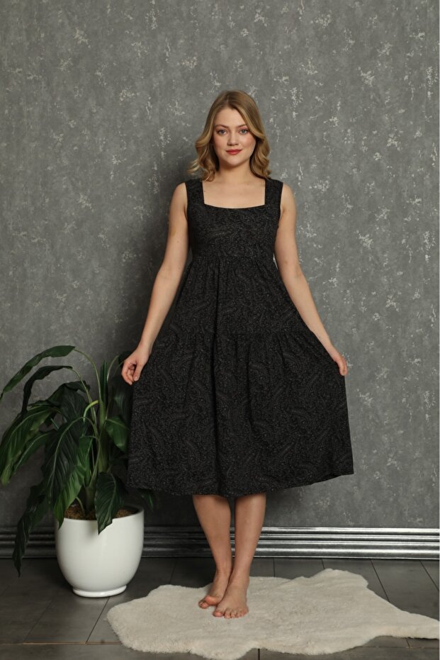 Wide strap self-printed women's dress