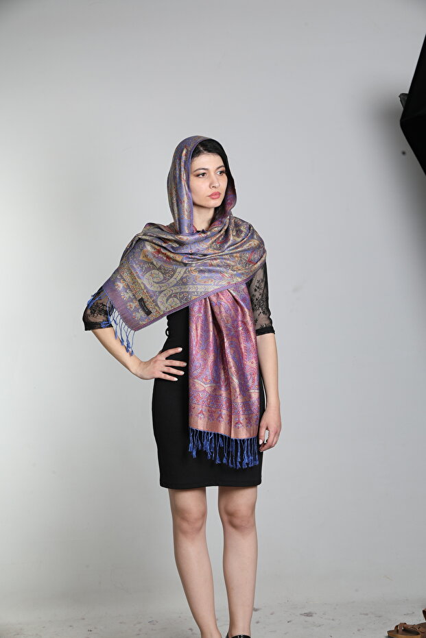 Mor Multi %100 İpek Çift Taraflı Şal - 1