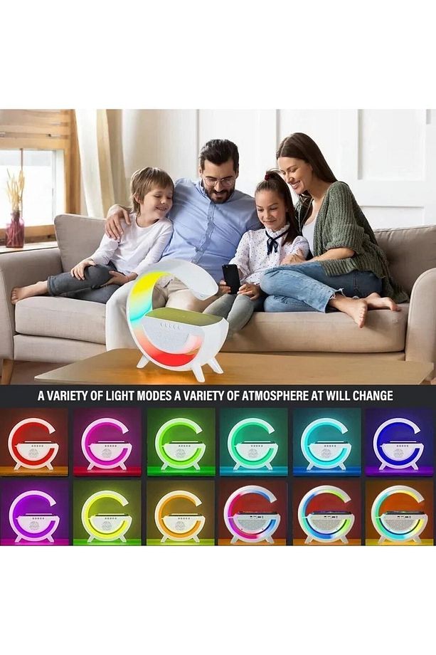 Kablosuz Şarj Özellikli Modern Saat Bluetooth Hoparlör Gece Masa Lambası Çok Fonksiyonlu Atmosferik - 6