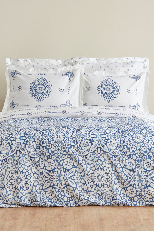 Ida Blue 100% Cotton Double Duvet Cover Set