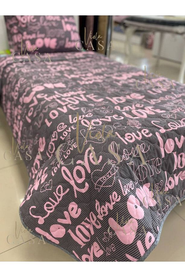Tek Kişilik Kapitone Yatak Örtüsü Love Gri - 2