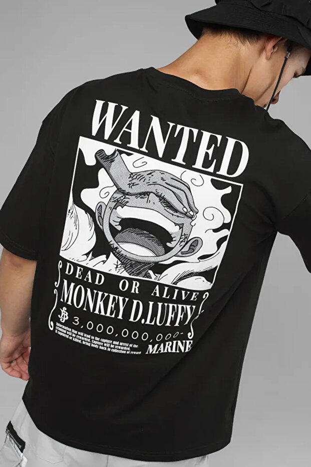 تي شيرت مطبوع من الأمام والخلف بتصميم Anime One Piece Luffy Wanted