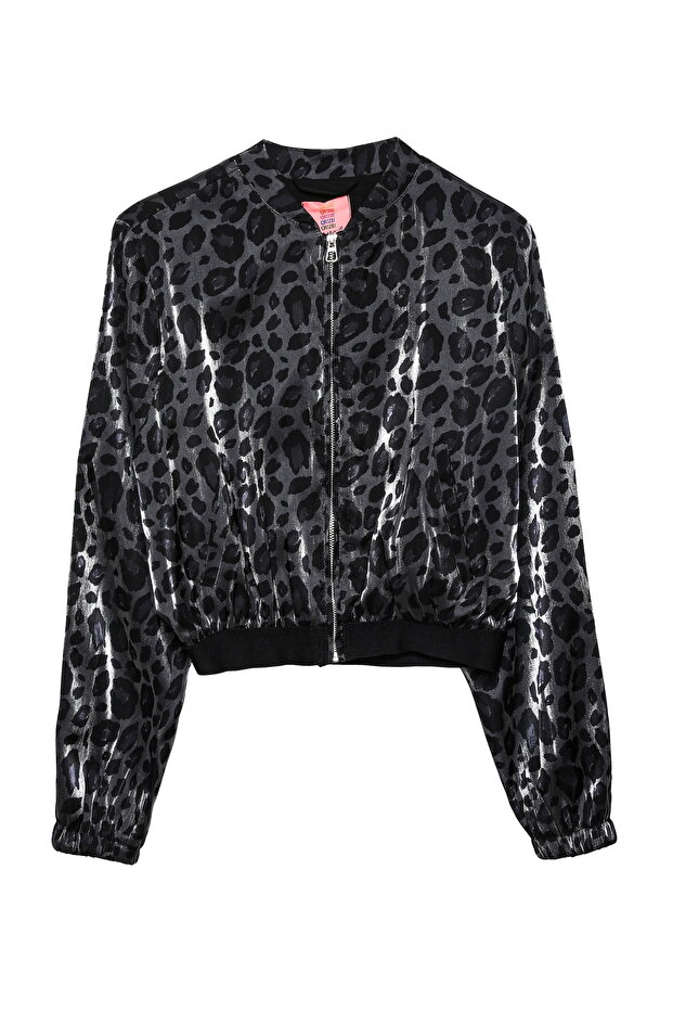 سترة سوداء بسحاب منقوشة بنقشة الفهد - 2