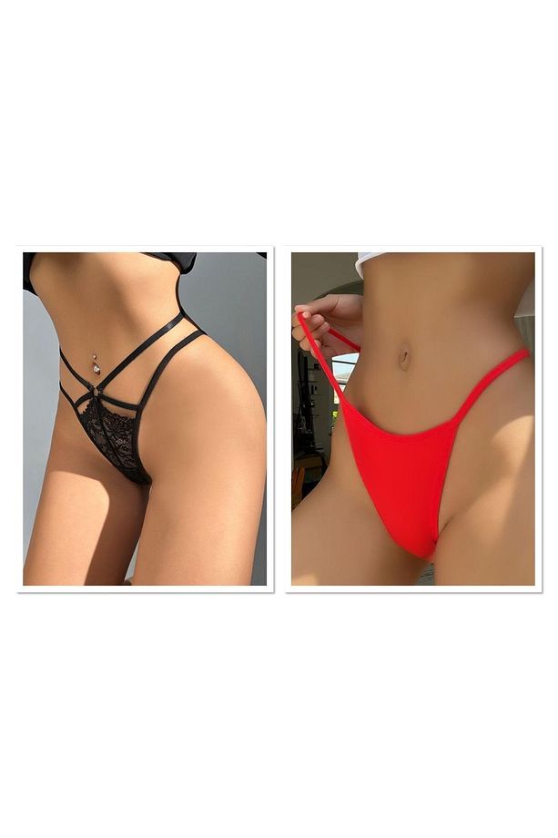 2 Li Paket Dantel String , Tanga - 1