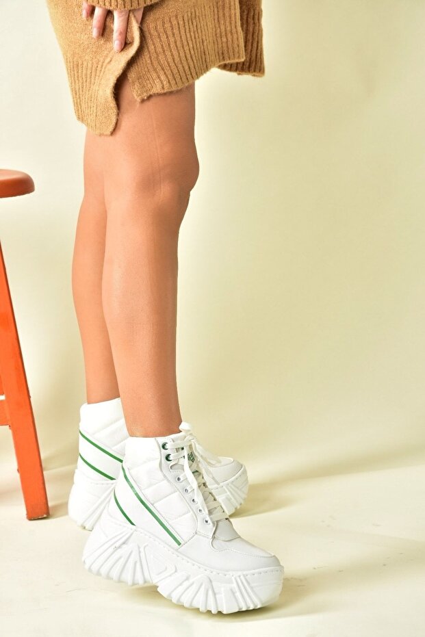 Бели дамски кецове с висока подметка N973115009 - 1