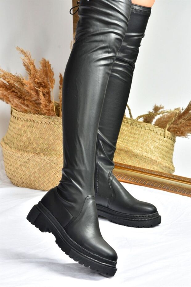 Czarne rozciągliwe botki damskie za kolano L670125309 - 4