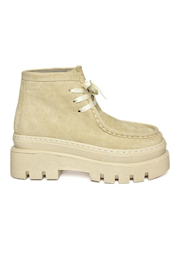 R267310202 Bézs velúr vastag talpú női cipő - 6