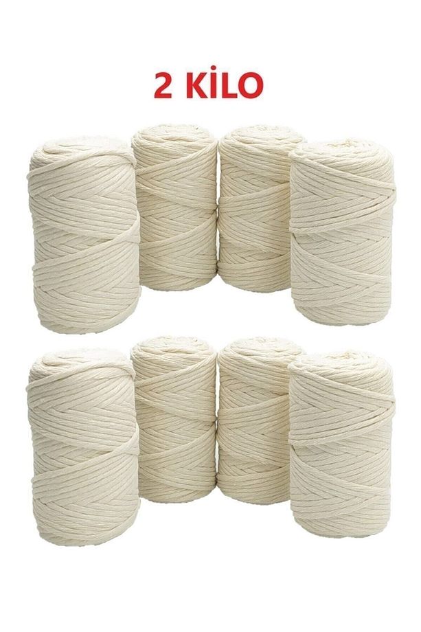 Ekru 2 Kg Makrome Tarama Ipi Pamuk 3.0 / 3.5 Mm - 1