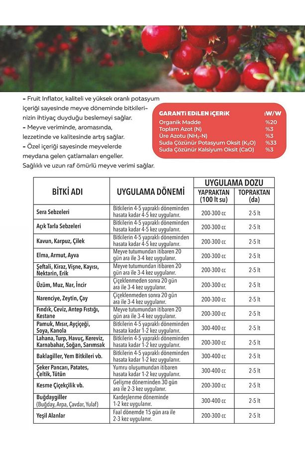 Fruıt Inflator Azot Potasyum Ve Kalsiyum Içerikli Sıvı Organomineral Gübre 250 ml Lom025-2 - 2