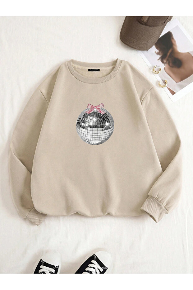 Women's Mirror Ball Printed Oversize Fleece Sweatshirt