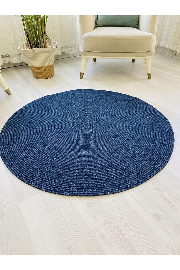 jüt Hasır görünümlü Desenli Modern El Örgüsü daire Halı Kilim - 2