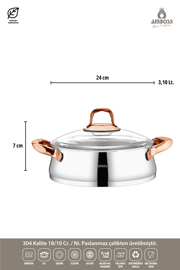 Oregon Bakır Saplı 8 Parça Çelik Tencere Seti - 5
