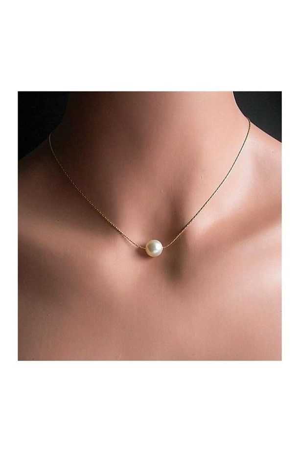 Handmade Altın Kaplama Ince Zincir Tek Inci Kadın Erkek Unisex Kolye - 2