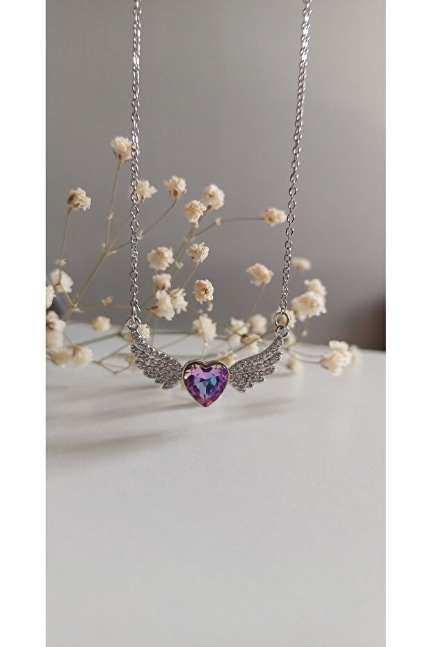 Angel Wing Necklace, Women's, Vintage Design, 316L Stainless Steel, Silver, 45 cm
