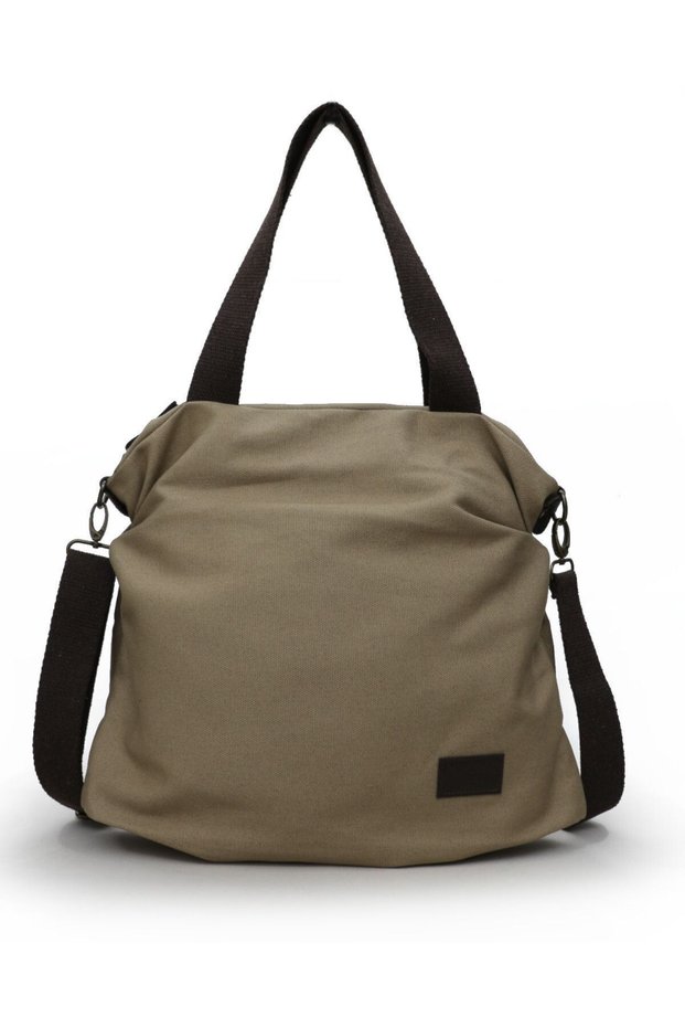 5110 Lara Women's Cream Light Brown 100% Cotton Canvas Fabric Casual Daily Cross Shoulder Tote Hand Bag