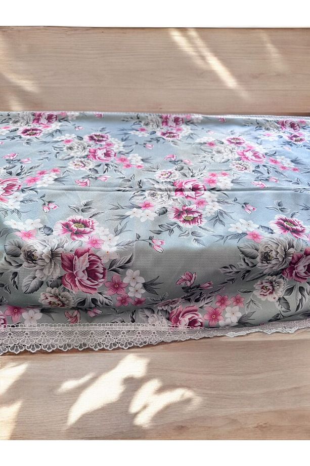 Leke Tutmaz 155X155cm Kenarı Gipürlü Dertsiz Kumaş Sofra Bezi Masa Örtüsü Piknik Örtüsü - 5