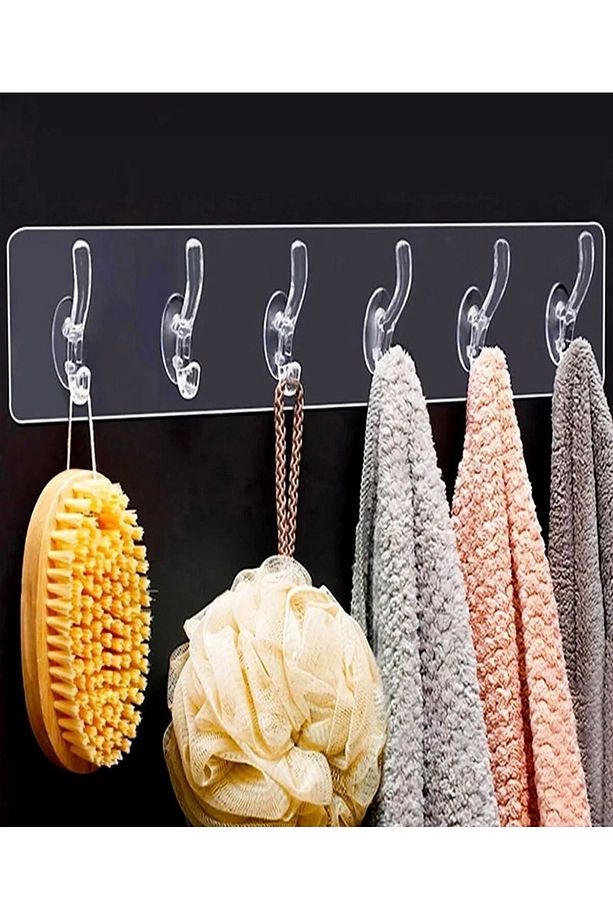 Combo 6’lı Kendinden Yapışkanlı Güçlü Şeffaf Askılık/ Kapı Arkası Mutfak Duvar Banyo Askılığı - 5