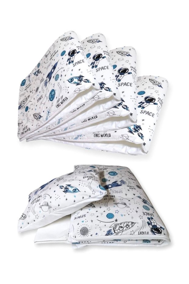 100% Cotton 60X120 Furniture Crib Edge Protection Sleeping Set Space Astronaut White (7 Pieces)