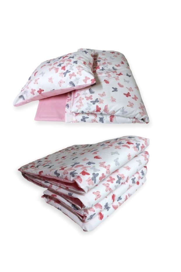 100% Cotton 50X90 Furniture Crib Edge Protection Sleeping Set with Pink Butterfly (7 Pieces)