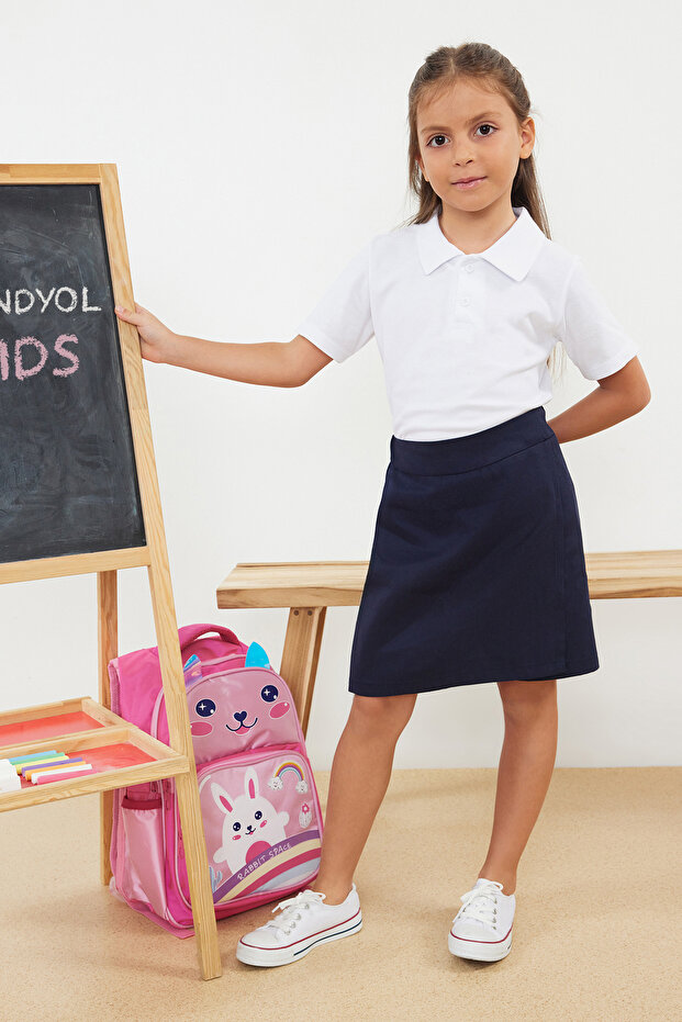 Lacivert Pamuklu Regular/Normal Kalıp Örme Gabardin Kız Çocuk Okul Şort Etek TKDAW25ET00001 - 6