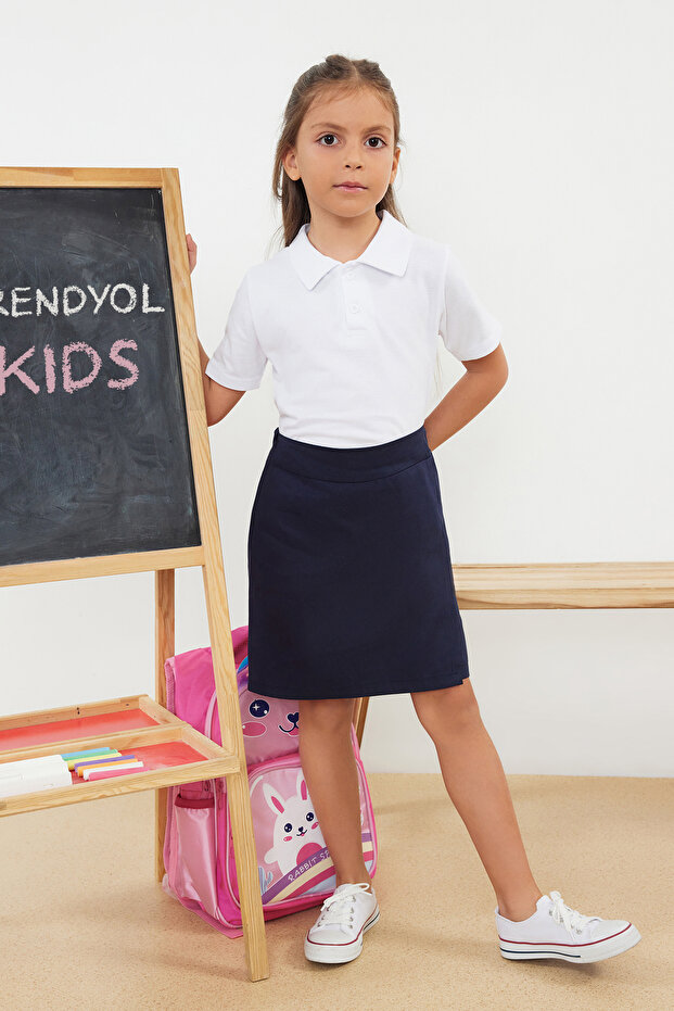 Lacivert Pamuklu Regular/Normal Kalıp Örme Gabardin Kız Çocuk Okul Şort Etek TKDAW25ET00001 - 5
