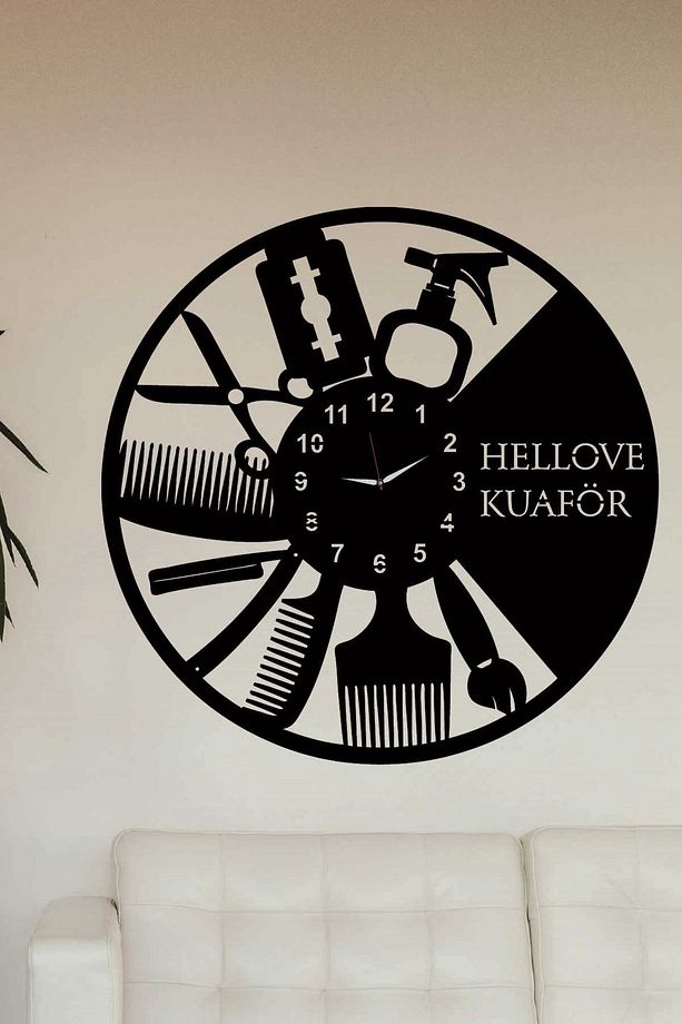 Kuaför Berber Saati Ahşap Duvar Saati Kuaför Duvar Saati 50x50 - 1
