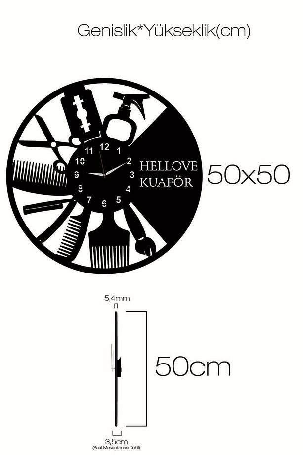 Kuaför Berber Saati Ahşap Duvar Saati Kuaför Duvar Saati 50x50 - 3