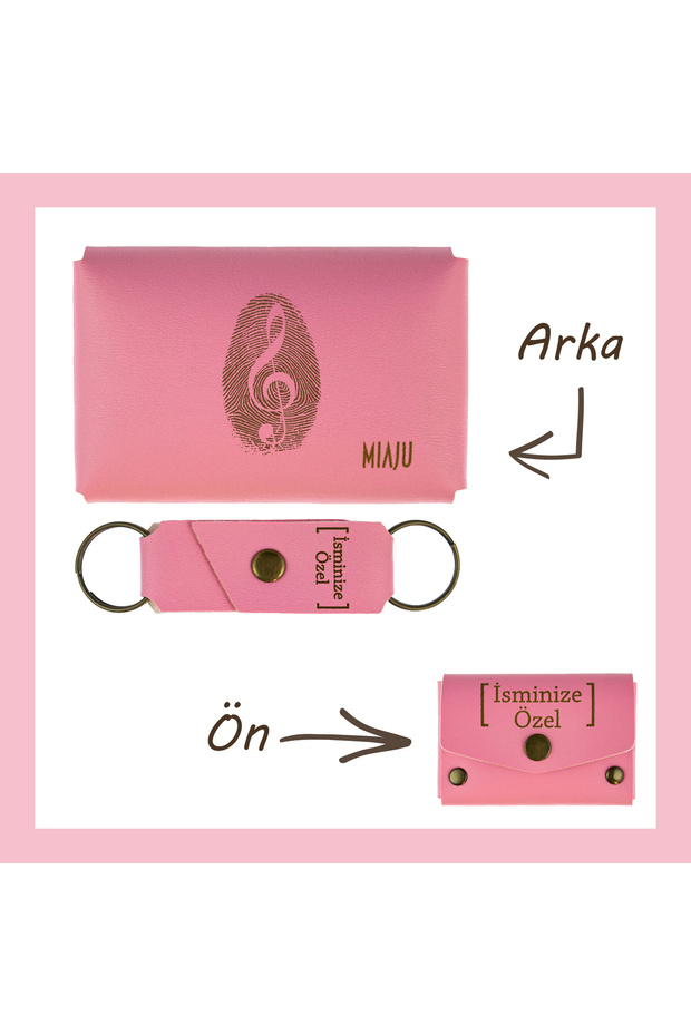 Pink Colorful Custom Your Name Wallet and Keychain Set for Musicians - Gift & Unforgettable