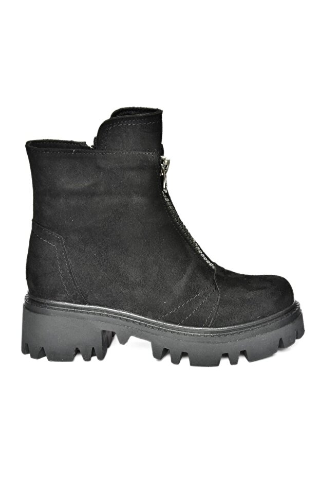 R784551202 Fekete velúr vastag talpú női csizma - 8