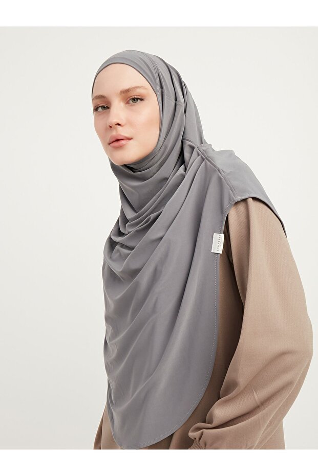 عمامة رمادية عملية طويلة مطوي جاهزة Hijab