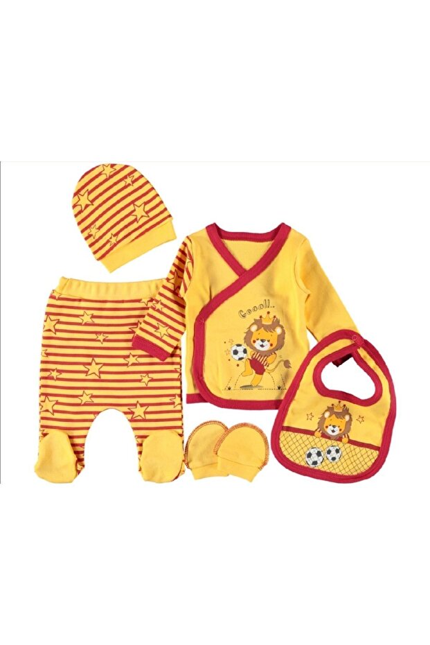 Newborn Yellow Red Lion Fan 5-Piece Romper Set