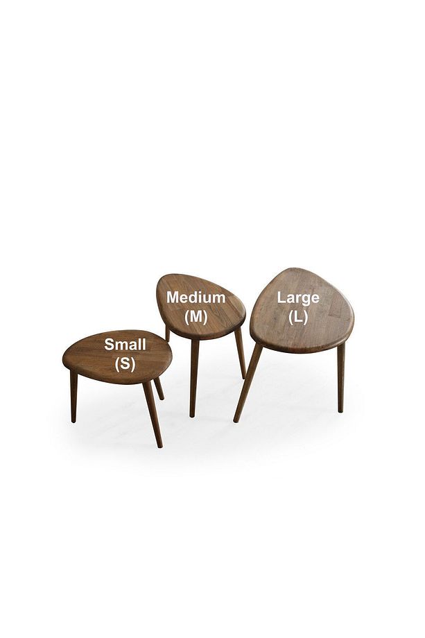Masif Doğal Ahşap Zigon Sehpa 3'lü Set, Modern Masif Yan Sehpa - 9