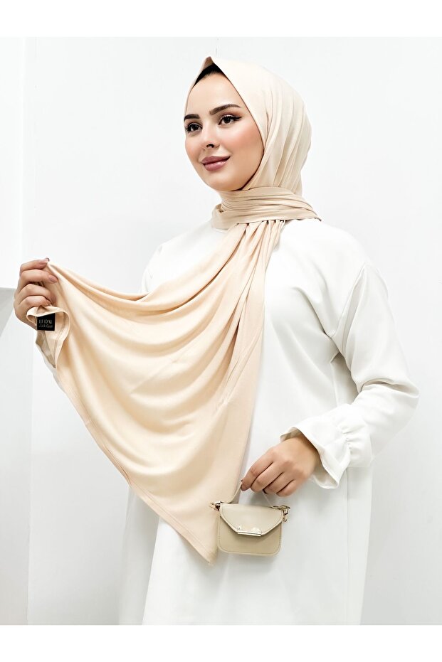 شال من القطن الممشط باللون البيج - 4