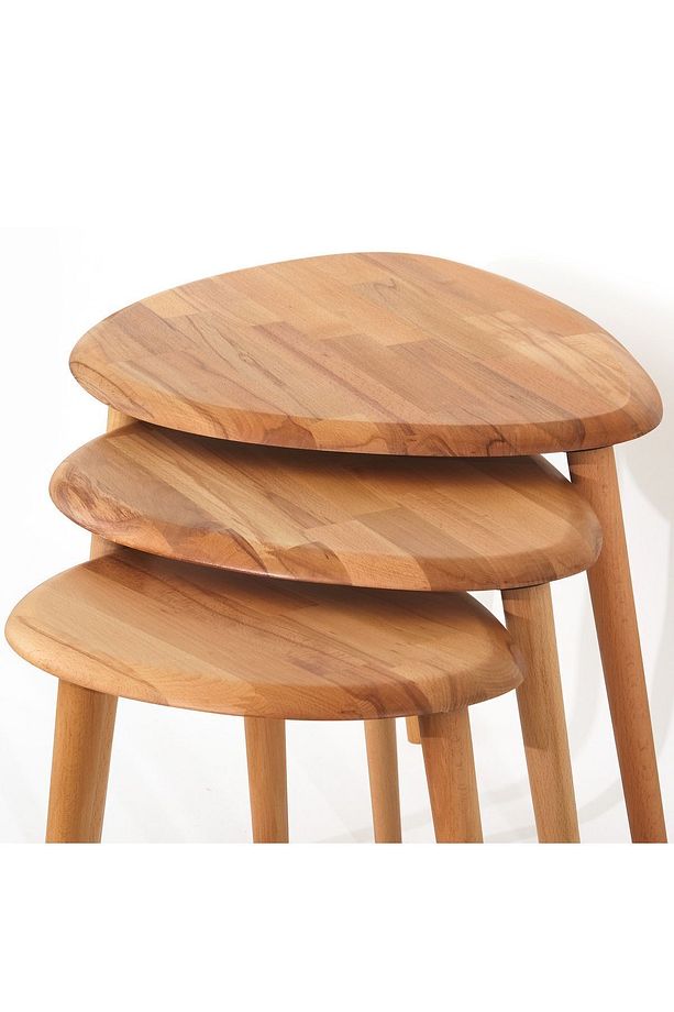 Naturel Masif Doğal Tekli, 2'li, 3'lü Zigon Sehpa Set, Modern Masif Yan Sehpa - 2