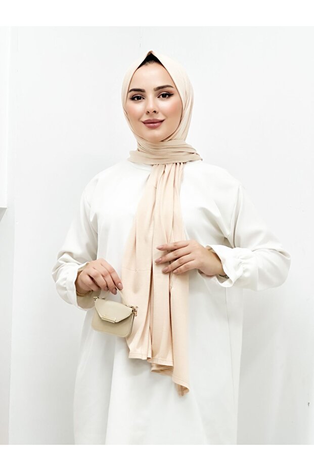شال من القطن الممشط باللون البيج - 1