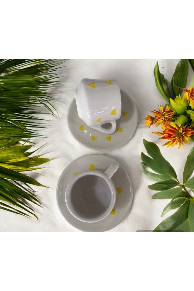 كوب سيراميك مكون من قطعتين مصنوع يدويًا بنمط منقوش - 1