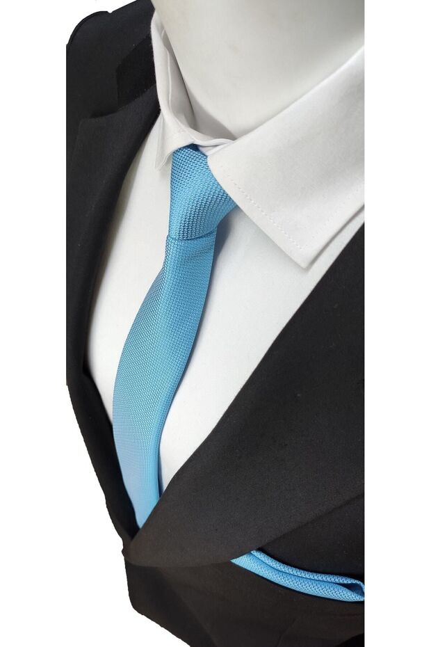 Turquoise Colored Dobby Woven Tie and Pocket Handkerchief