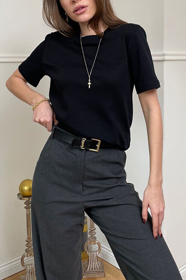 Μπλουζάκι Crew Neck Basic - ΜΑΥΡΟ - 3