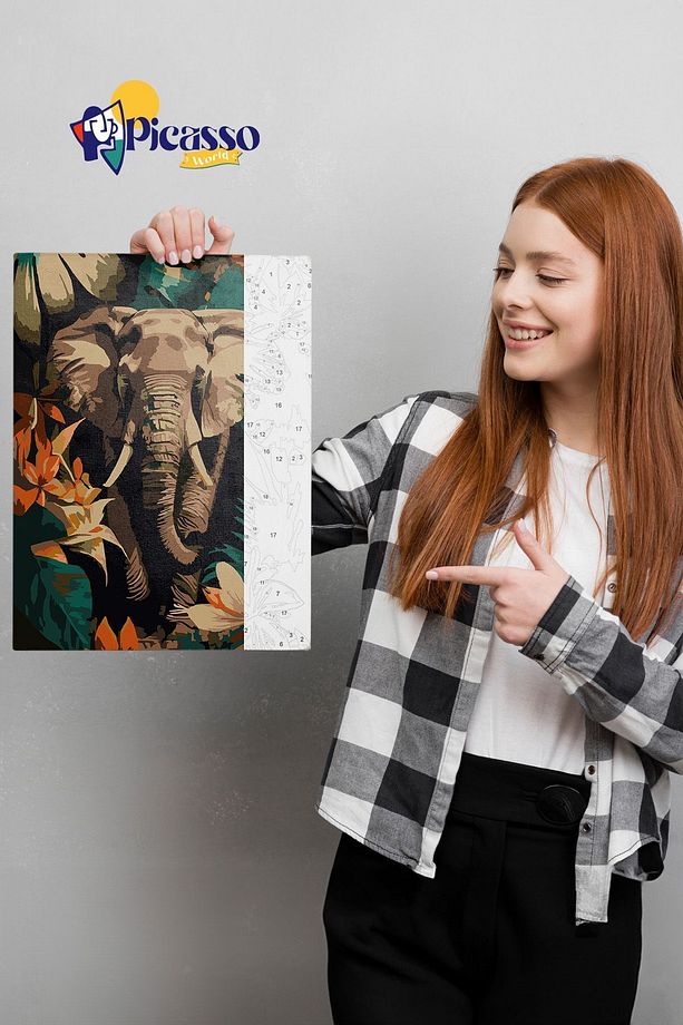 Sayılarla Boyama Numaralı Tuval Seti Fırça Boya Dahil 40x50 Cm Fil - 2