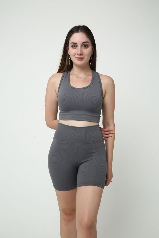 Corded Model Strappy Crop-biker Tights Set