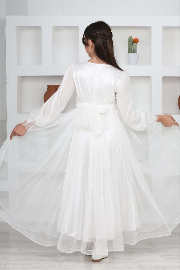 Genç Kız Uzun Boydan Kapalı Model Tesettür Abiye Elbise - 8
