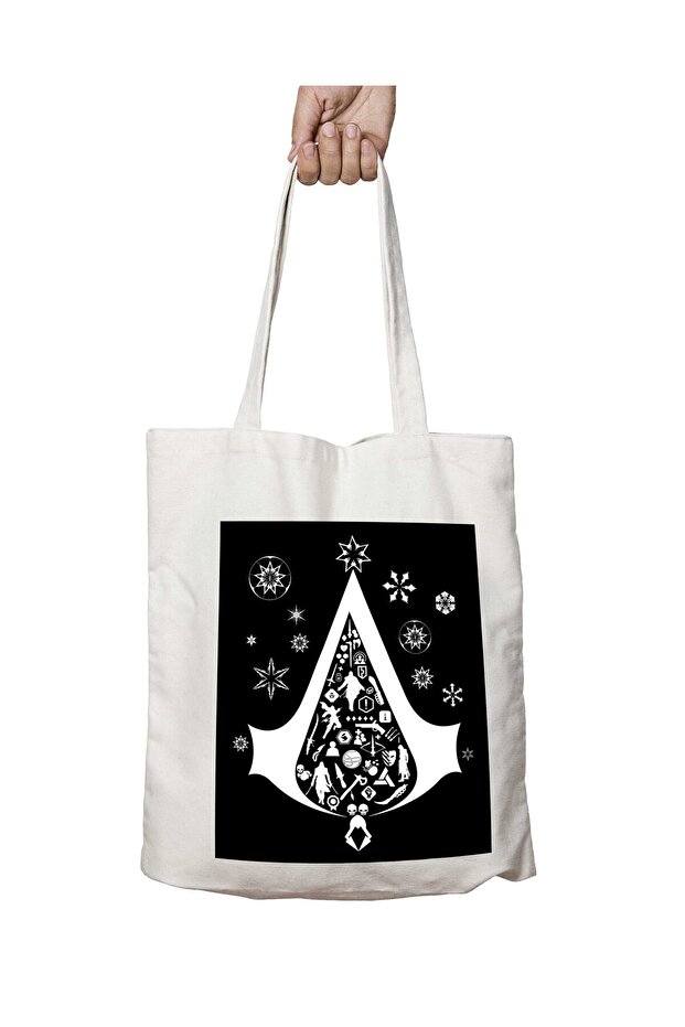 Christmas Tree Assassins Creed Two-Sided Permanent Printed Washable School Beach Shoulder Tote Bag