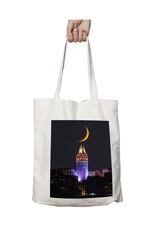 Night Istanbul - Galata Tower Printed Washable Bag