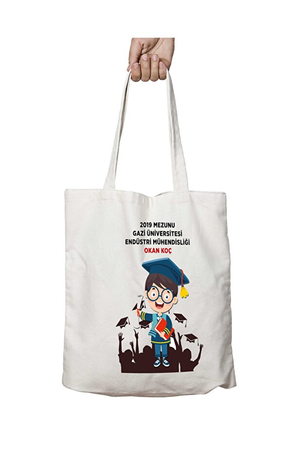 Men's Graduation Souvenir Two-Sided Permanent Printed Washable School Beach Shoulder Tote Bag