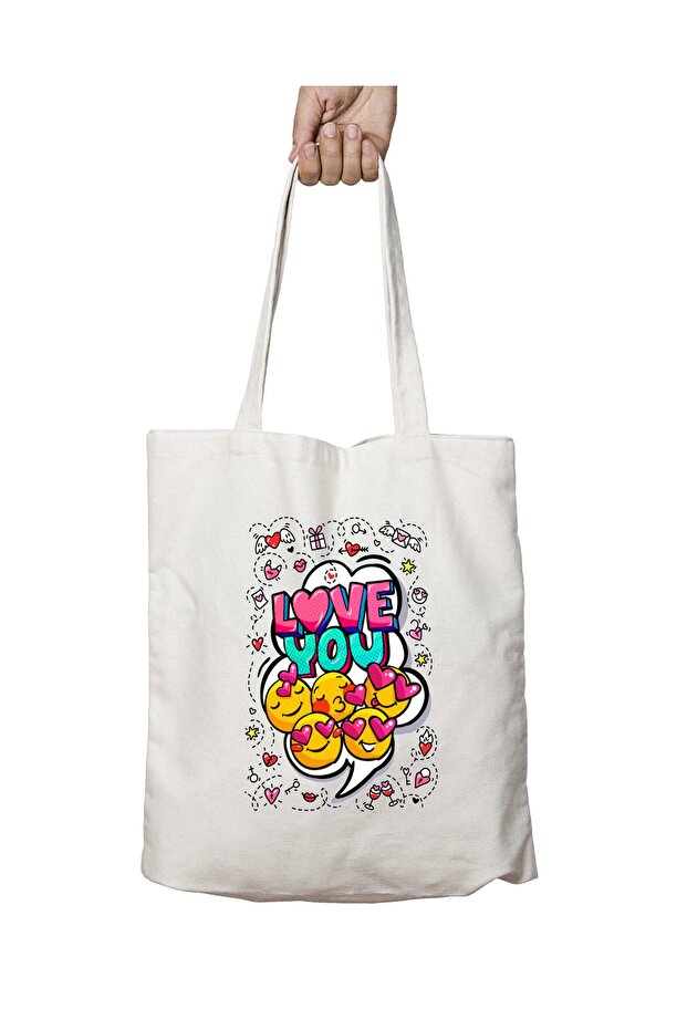 Love You I Love You Two-Sided Permanent Printed Washable School Beach Shoulder Tote Bag